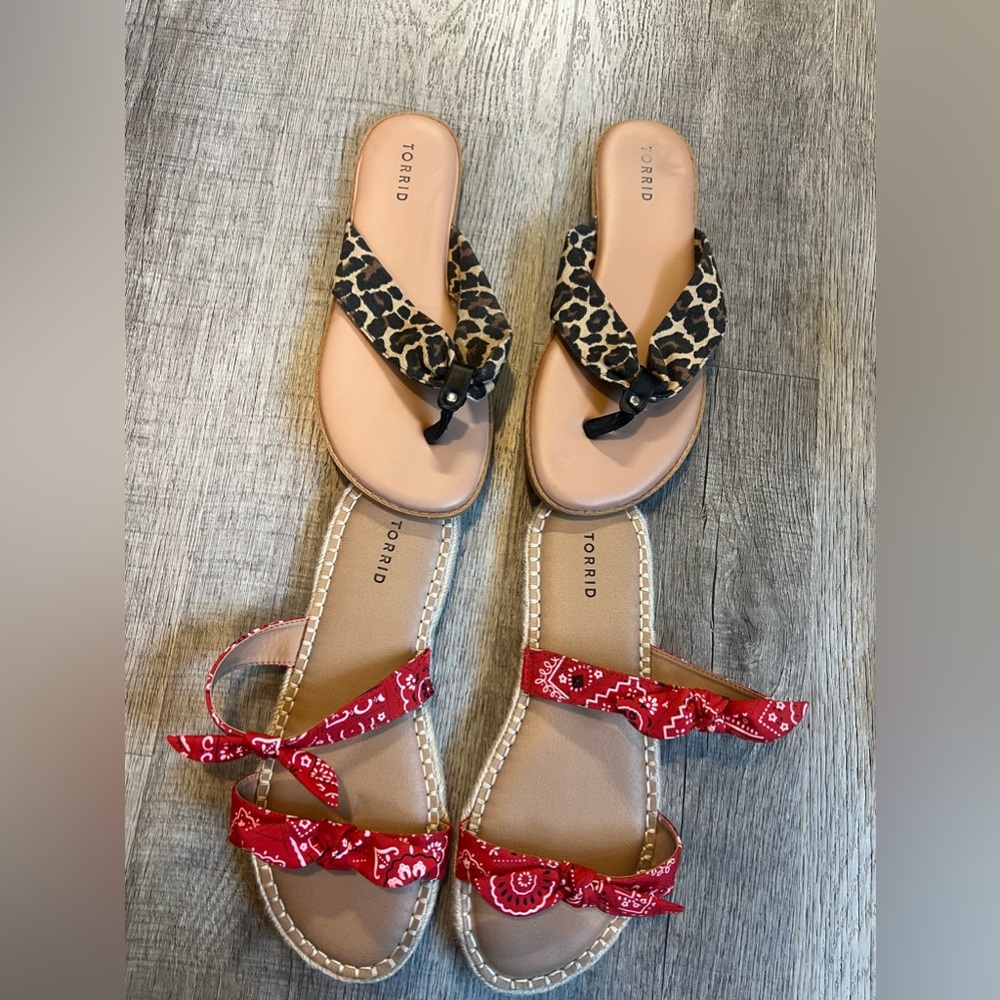 Torrid Dual Bow Strap Espadrille Gingham Slide & Canvas Flip flop 9WW Bundle (2)